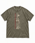 Doberman Edge of Elegance Height Chart Graphic Washed Tee in Army Green, flat lay product photo
