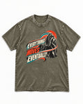 Shih Tzu Everything Moves Eventually Retro Speed Graphic Washed Tee in Army Green, flat lay product photo