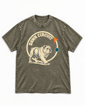 English Bulldog Dawn Circuit Emblem Washed Tee in Army Green, flat lay product photo