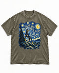Doberman Night Shift Orbital Division Starry Night Graphic Washed Tee in Army Green, flat lay product photo