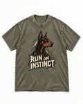 Doberman Run on Instinct Brush Slash Graphic Washed Tee in Army Green, flat lay product photo