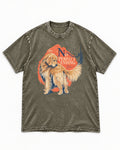 Golden Retriever No Perfect Ending Misregistration Graphic Washed Tee in Army Green, flat lay product photo