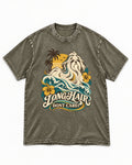 Shih Tzu Long Hair Don't Care Tropical Wave Graphic Washed Tee in Army Green, flat lay product photo