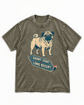 Pug Short Coat Long Receipt Graphic Washed Tee in Army Green, flat lay product photo