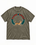 Round About Chihuahua Emblem Graphic Washed Tee in Army Green, flat lay product photo