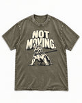 Frenchie Not Moving Taut Leash Poster Washed Tee in Army Green, flat lay product photo