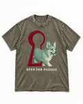 Corgi Open for Passage Keyhole Graphic Washed Tee in Army Green, flat lay product photo