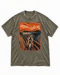 Pitbull Monday Found Me Expressionist Scream Graphic Washed Tee in Army Green, flat lay product photo