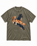 Golden Retriever At an Easy Angle Brushstroke Lounge Graphic Washed Tee in Army Green, flat lay product photo