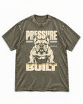 Frenchie Pressure Built Load Class Graphic Washed Tee in Army Green, flat lay product photo