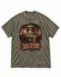 Trust the Hand Under the Table Boxer Poker Graphic Washed Tee in Army Green, flat lay product photo