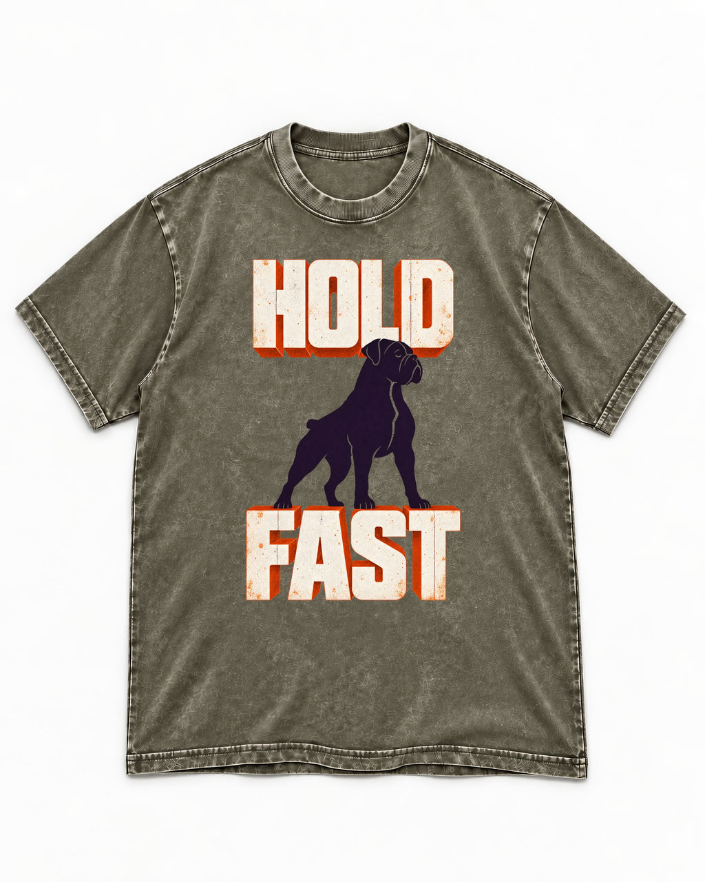 Hold Fast Boxer Typography Graphic Washed Tee in Army Green, flat lay product photo