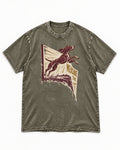German Shorthaired Pointer Measure the Leap Torn Banner Graphic Washed Tee in Army Green, flat lay product photo