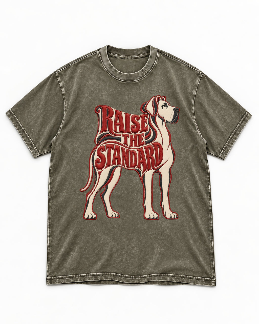 Great Dane Raise the Standard Typography Graphic Washed Tee in Army Green, flat lay product photo