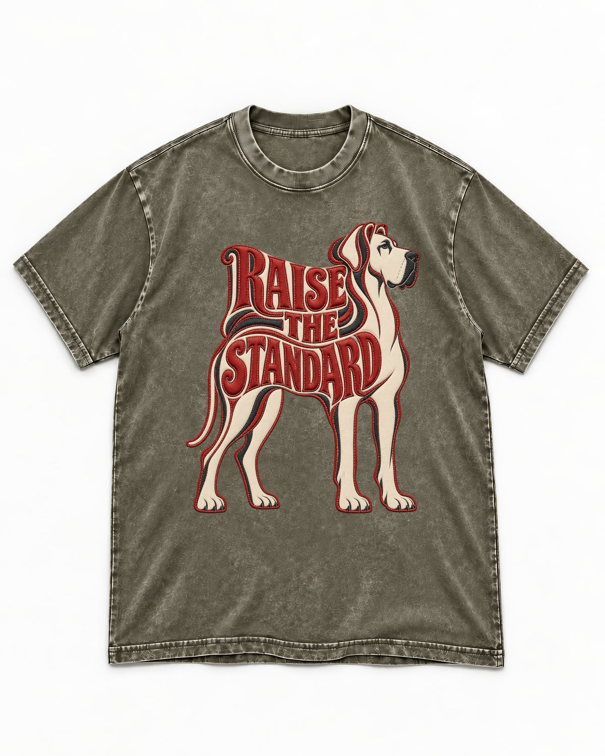 Great Dane Raise the Standard Typography Graphic Washed Tee in Army Green, flat lay product photo