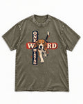Beagle One Word Missing Washed Tee in Army Green, flat lay product photo