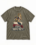 Yorkshire Terrier Tiny Monument Sculptural Plinth Graphic Washed Tee in Army Green, flat lay product photo
