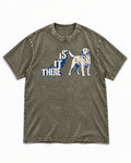 Labrador Retriever Is It There Stair-Step Graphic Washed Tee in Army Green, flat lay product photo