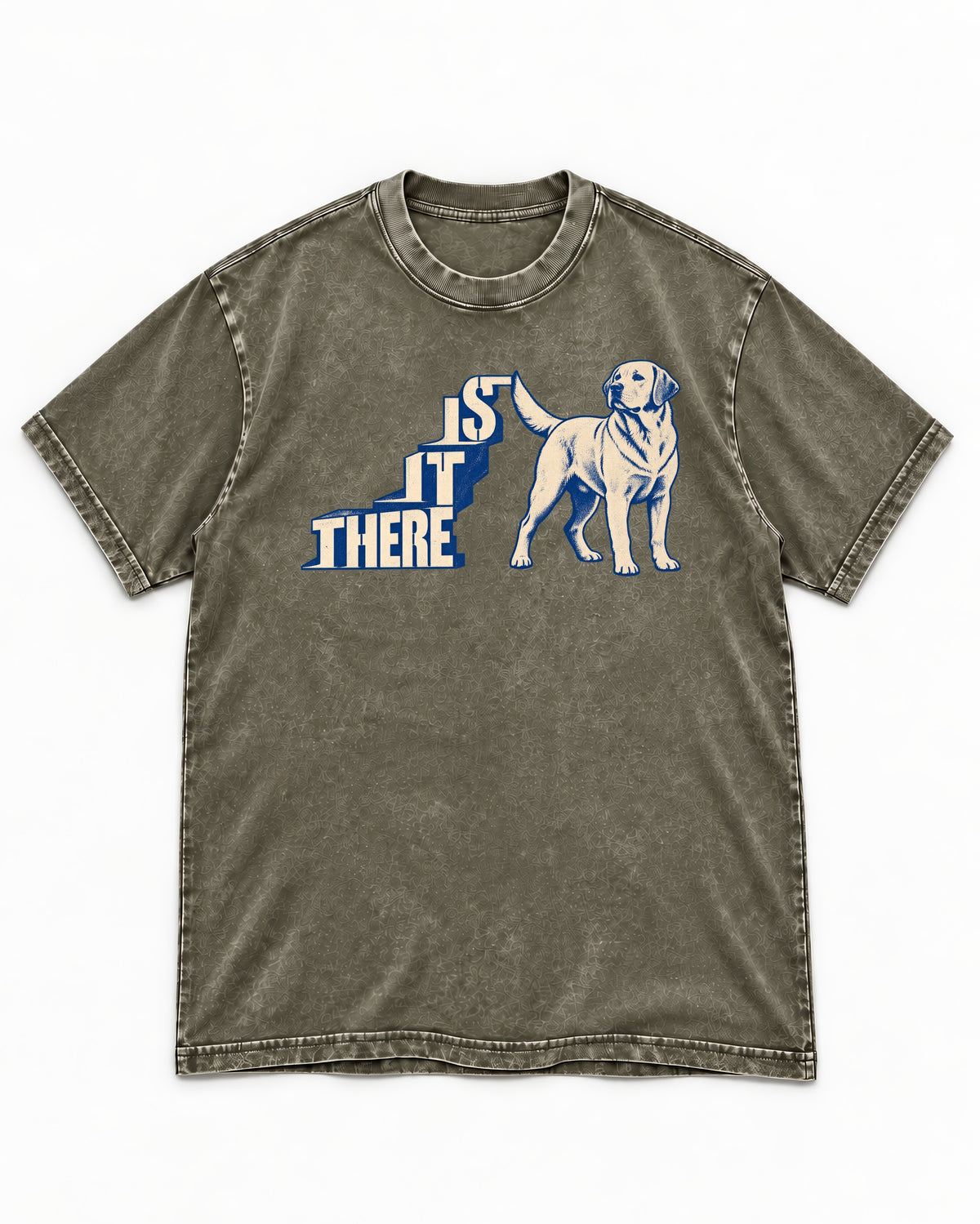Labrador Retriever Is It There Stair-Step Graphic Washed Tee in Army Green, flat lay product photo