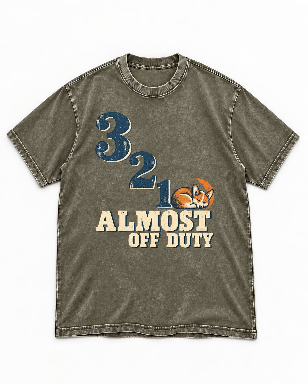 Corgi Almost Off Duty Washed Tee in Army Green, flat lay product photo