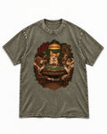 Corgi Good Friends Bad Hands Poker Night Washed Tee in Army Green, flat lay product photo