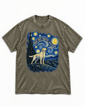 Labrador Retriever Night Shift Orbital Division Starry Night Graphic Washed Tee in Army Green, flat lay product photo