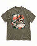 Dont Miss The Turn Escher Staircase German Shepherd Dog Graphic Washed Tee in Army Green, flat lay product photo