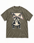 Frenchie Mail Slot Intercept Graphic Washed Tee in Army Green, flat lay product photo