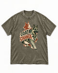 Coat Change Running German Shepherd Dog Ribbon Graphic Washed Tee in Army Green, flat lay product photo
