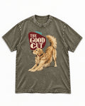 Golden Retriever The Good Cut Play Bow Graphic Washed Tee in Army Green, flat lay product photo