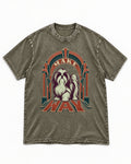 Shih Tzu Make Way Art Deco Arch Portrait Washed Tee in Army Green, flat lay product photo