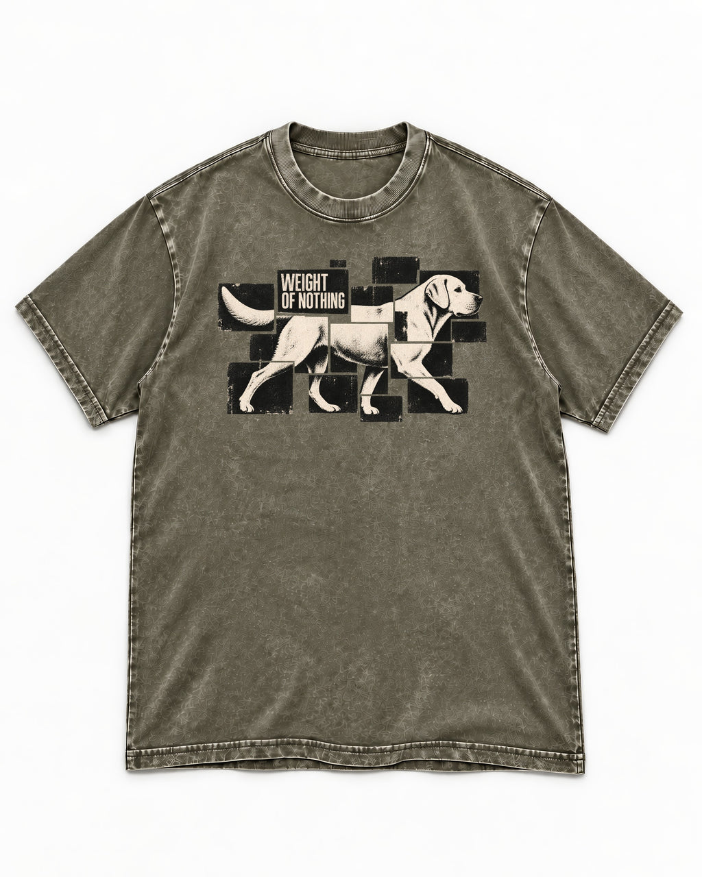 Labrador Retriever Weight of Nothing Fragmented Tile Graphic Washed Tee in Army Green, flat lay product photo
