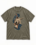 Labrador Retriever Just a Little Air Torn Paper Graphic Washed Tee in Army Green, flat lay product photo