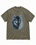 Pomeranian Archive of One Split Portrait Graphic Washed Tee in Army Green, flat lay product photo