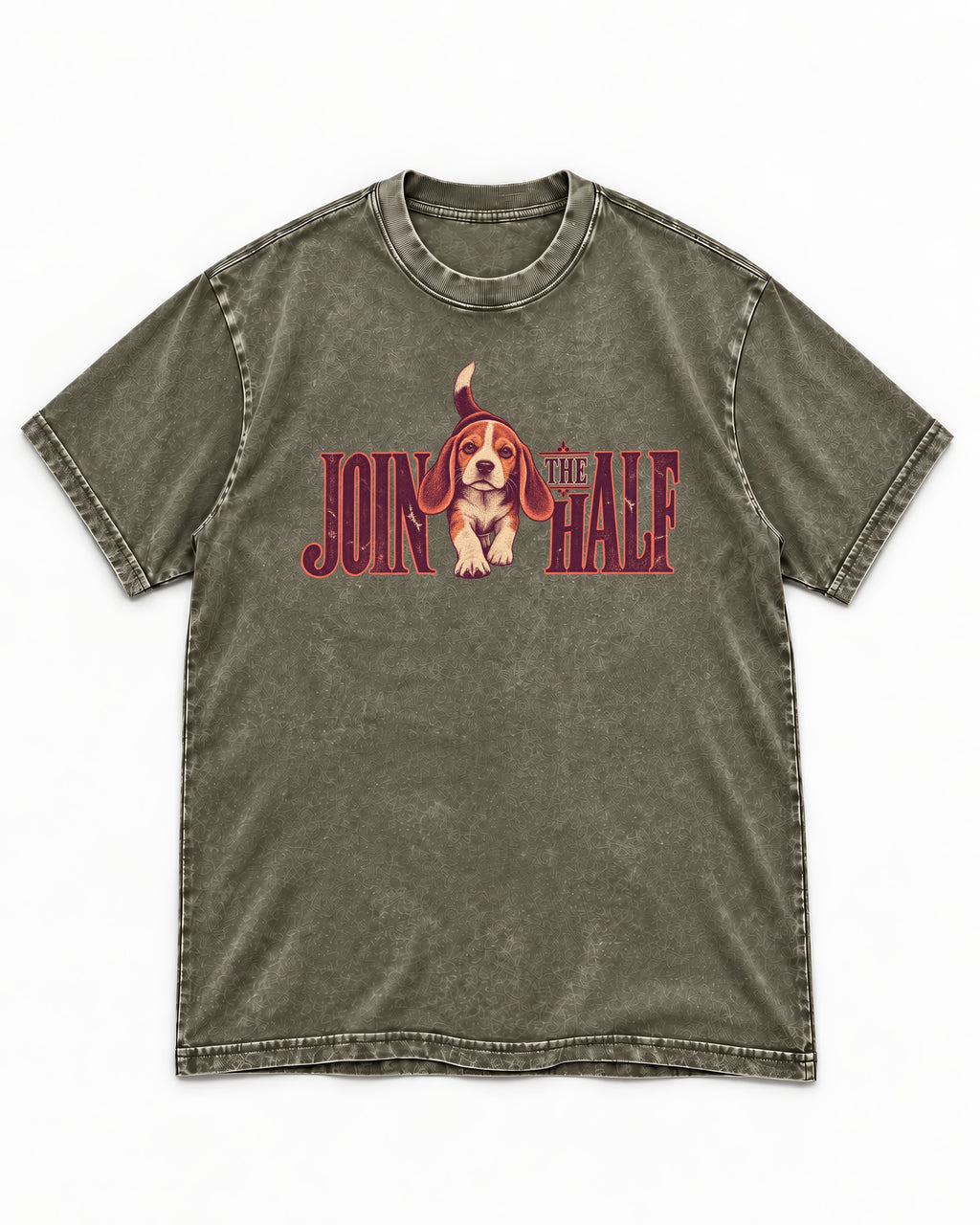 Beagle Join The Half Washed Tee in Army Green, flat lay product photo