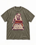 English Bulldog Keep the Good Pressure Printing Press Graphic Washed Tee in Army Green, flat lay product photo