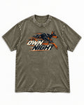 Doberman Own the Night Speed Graphic Washed Tee in Army Green, flat lay product photo