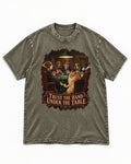 Pomeranian Trust the Hand Under the Table Poker Dogs Graphic Washed Tee in Army Green, flat lay product photo
