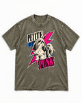Shih Tzu Petite but Punk Lightning Graphic Washed Tee in Army Green, flat lay product photo