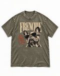 Frenchie Less People More Dogs Sunglasses Graphic Washed Tee in Army Green, flat lay product photo