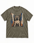Frenchie Concrete Diplomat Barrier Portrait Washed Tee in Army Green, flat lay product photo