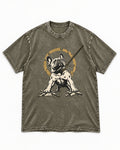 Frenchie Stubborn Leash Monument Graphic Washed Tee in Army Green, flat lay product photo