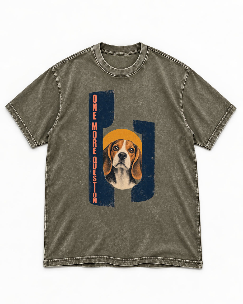 One More Question Beagle Modernist Washed Tee in Army Green, flat lay product photo