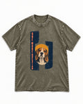 One More Question Beagle Modernist Washed Tee in Army Green, flat lay product photo