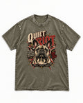 Frenchie Quiet Riot Division Emblem Washed Tee in Army Green, flat lay product photo