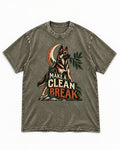 Make A Clean Break Crescent Botanical German Shepherd Dog Graphic Washed Tee in Army Green, flat lay product photo