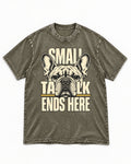 Frenchie Small Talk Ends Here Portrait Graphic Washed Tee in Army Green, flat lay product photo