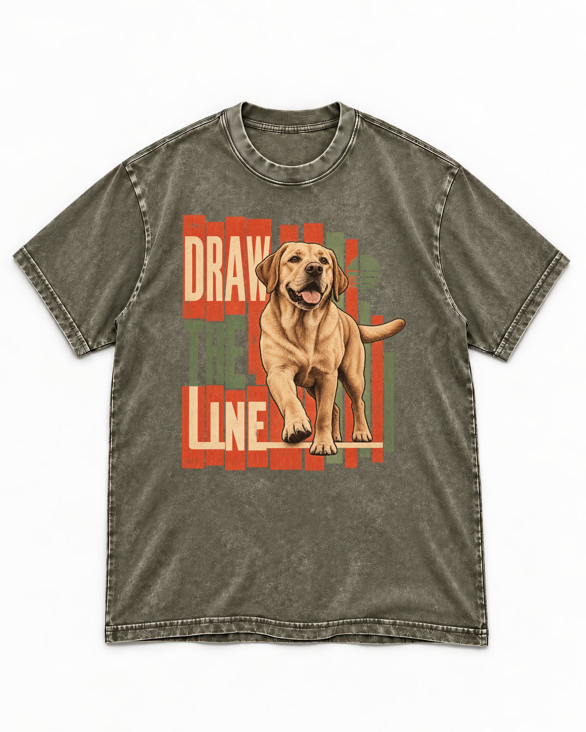 Labrador Retriever Draw the Line Stepping Graphic Washed Tee in Army Green, flat lay product photo