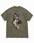 Composed Profile German Shepherd Dog Graphic Washed Tee in Army Green, flat lay product photo
