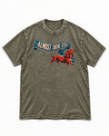 Dachshund Almost There Still Ribbon Graphic Washed Tee in Army Green, flat lay product photo